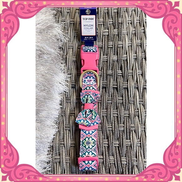 XL Petsmart Floral Bow Tie Nylon Dog Collar Adjustable Pink White Blue Flower - Picture 2 of 7